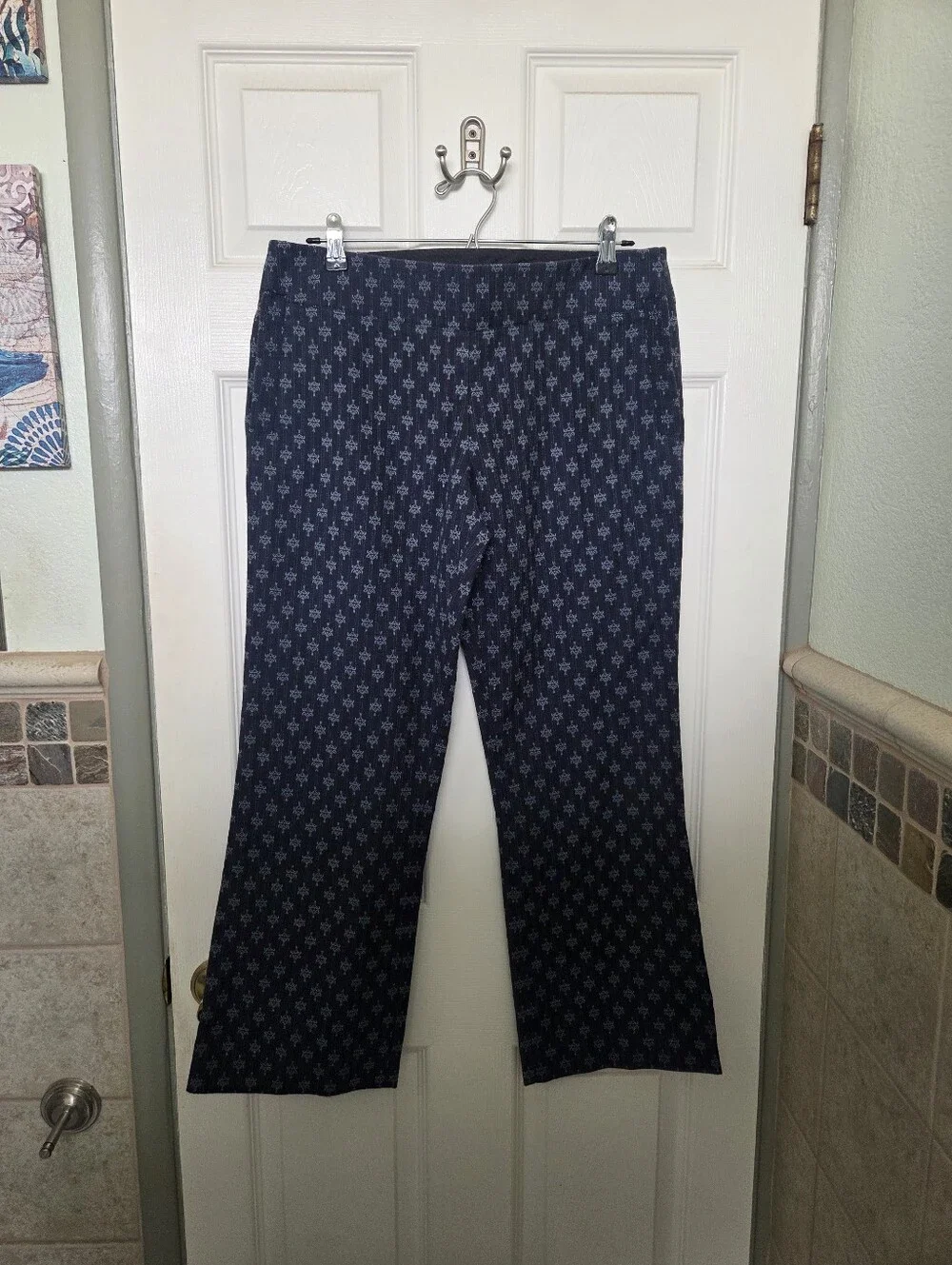 Tory Burch Navy Pinstriped T Patterned Pants Size 8 Quiet Luxury Contemporary